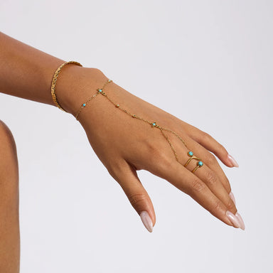 J&D Vacation Blue Turquoise Cross Finger Bracelet 18K Gold Plated Stainless Steel Bracelet