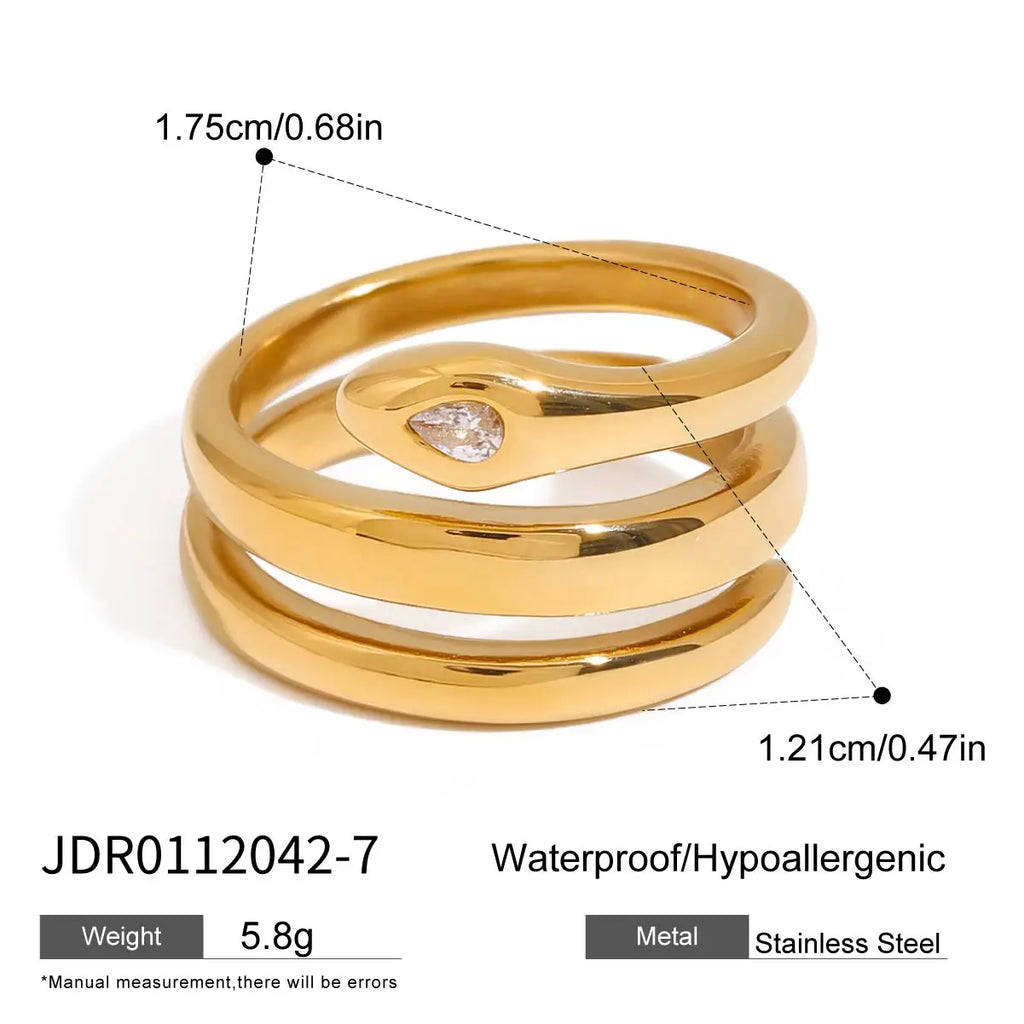 J&D 18K Gold Stainless Steel Snake Ring with Trendy Oval Cut Diamond for Wedding Engagement Anniversary Party Great Gift Idea