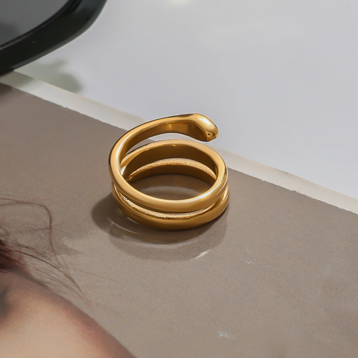 J&D 18K Gold Stainless Steel Snake Ring with Trendy Oval Cut Diamond for Wedding Engagement Anniversary Party Great Gift Idea