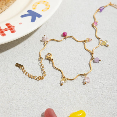 J&D Sweet 18K Gold Stainless Steel Colored Natural Stone Finger Bracelet for Women