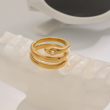 J&D 18K Gold Stainless Steel Snake Ring with Trendy Oval Cut Diamond for Wedding Engagement Anniversary Party Great Gift Idea