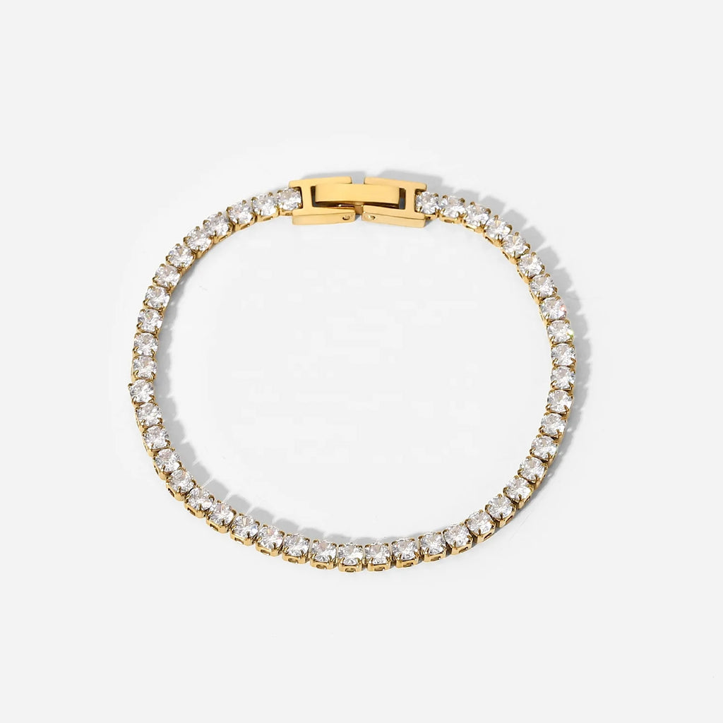 Trendy 14k Gold Plated Full Zircon Plated Claw Setting  Stainless Steel Bracelets for Ladies Gift