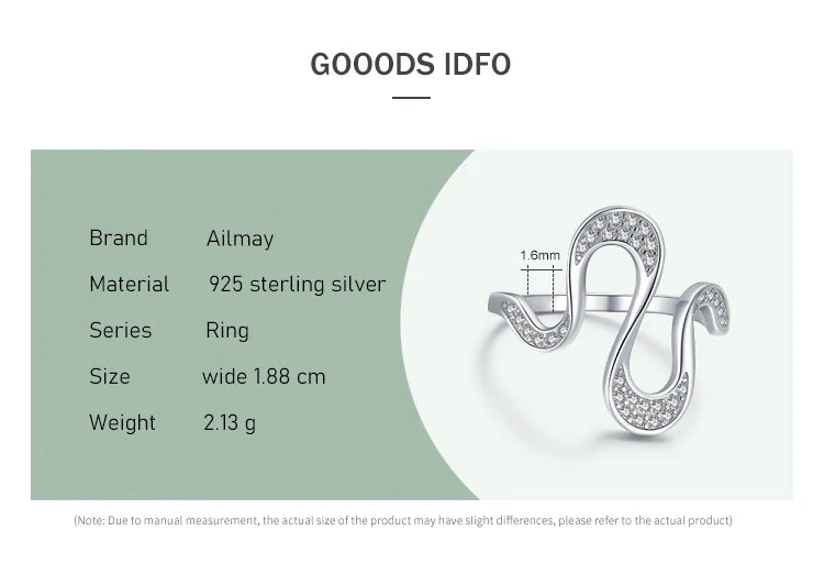 Ailmay Real 925 Sterling Silver Fashion Dazzling CZ Irregular Shape Finger Ring for Women Girls Party Accessories Jewelry