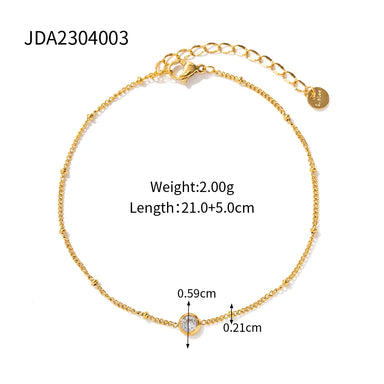 Dainty 18k Gold Plated Stainless Steel  Waterproof Anklet Jewelry Gift Chain Single Zircon Anklet