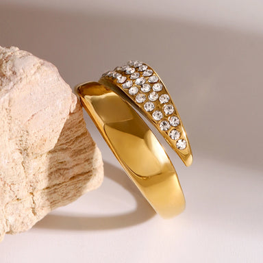 J&D Jewelry Zircon/White  Geometric Opening Ring  18K PVD Gold Silver Plated Stainless Steel  for Women