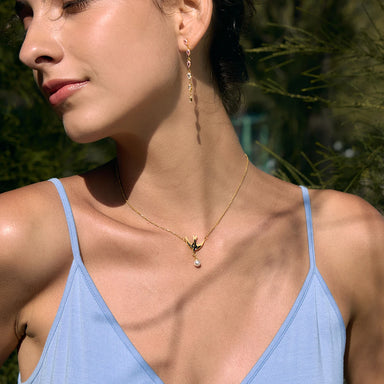 J&D Jewelry Sweet Enamel Swallow Bird Dangle Earrings Gold Plated Stainless Steel Acrylic Pearl Drop Jewelry for Women