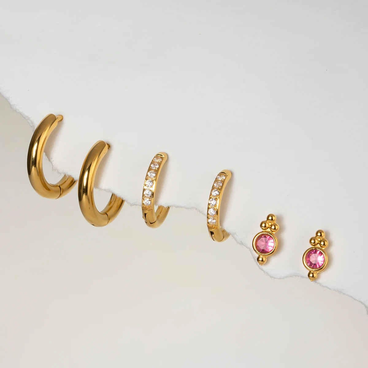 White Crystal Hoop Earrings Set