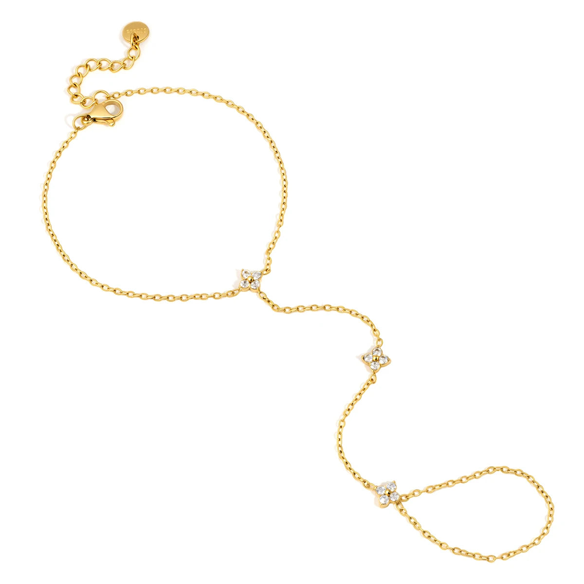 J&D Classic Lucky Leaf Zircon Hand Bracelet 18K Gold Stainless Steel Fashion Zircon Four Leaf  Double Layer Bracelet