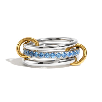 Three Layer Ring with Blue Cubic Zirconia Stackable Band Ring
