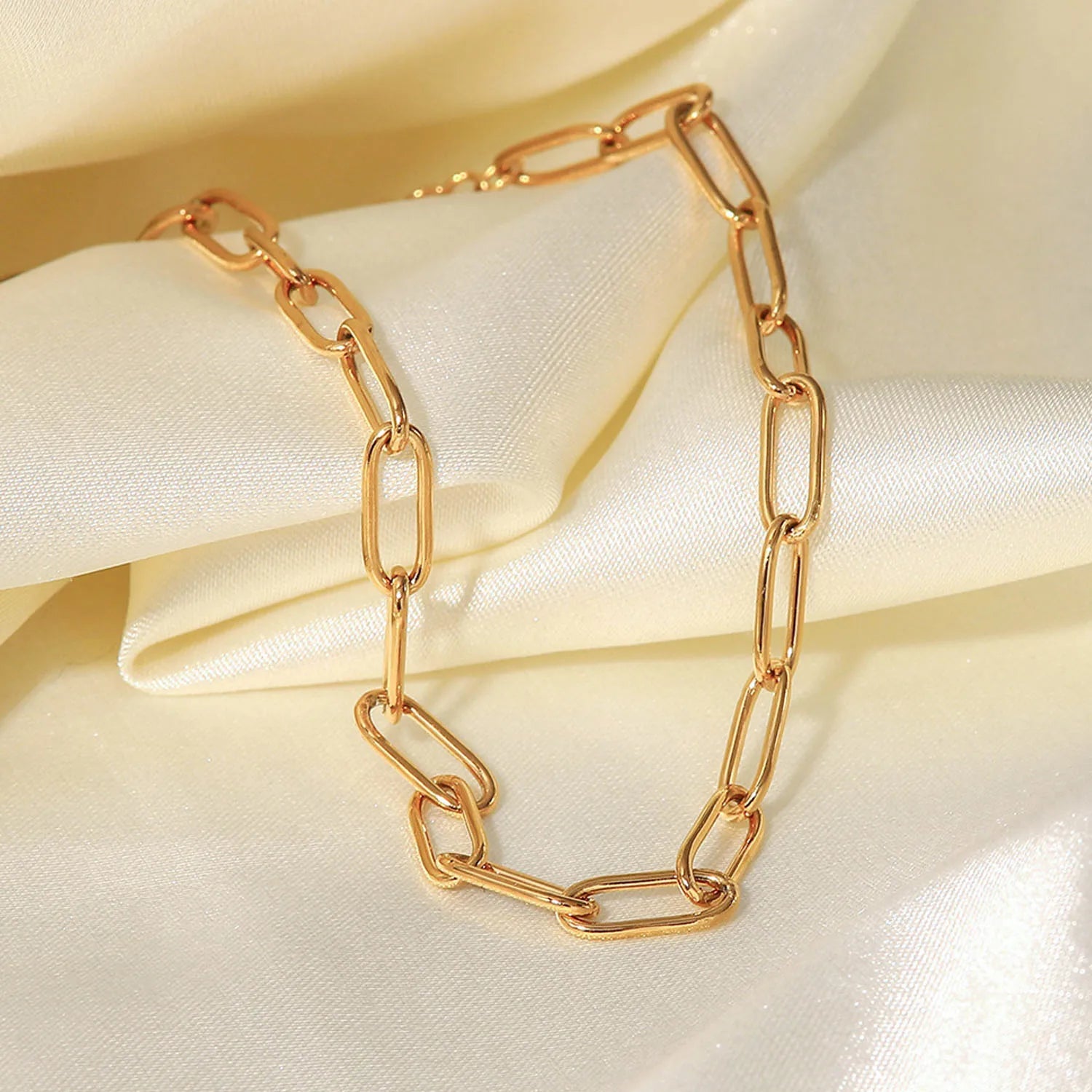 J&D Simple Stainless Steel Anklet Design 18K Gold Plated Paper Clip Chain Anklet for Women