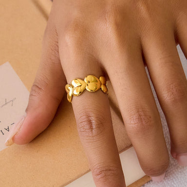 J&D 18K PVD Gold Plate Stainless Steel Rings Waterproof Trendy Sweet Heart-shaped Adjustable Open Ring