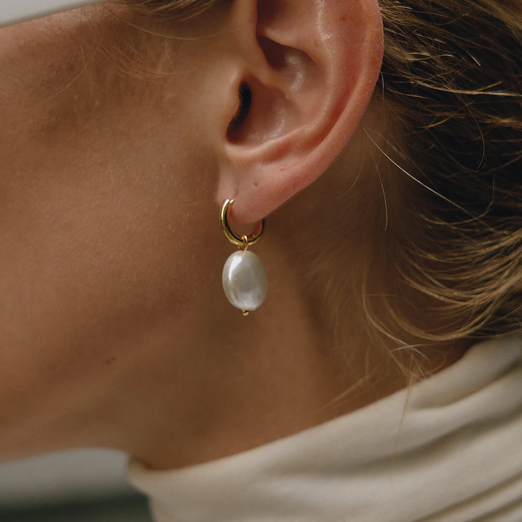Glass Pearl Smooth Hoop Huggie Earrings