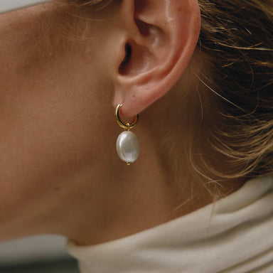 Glass Pearl Smooth Hoop Huggie Earrings