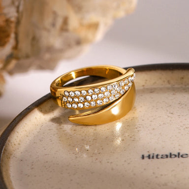 J&D Jewelry Zircon/White  Geometric Opening Ring  18K PVD Gold Silver Plated Stainless Steel  for Women