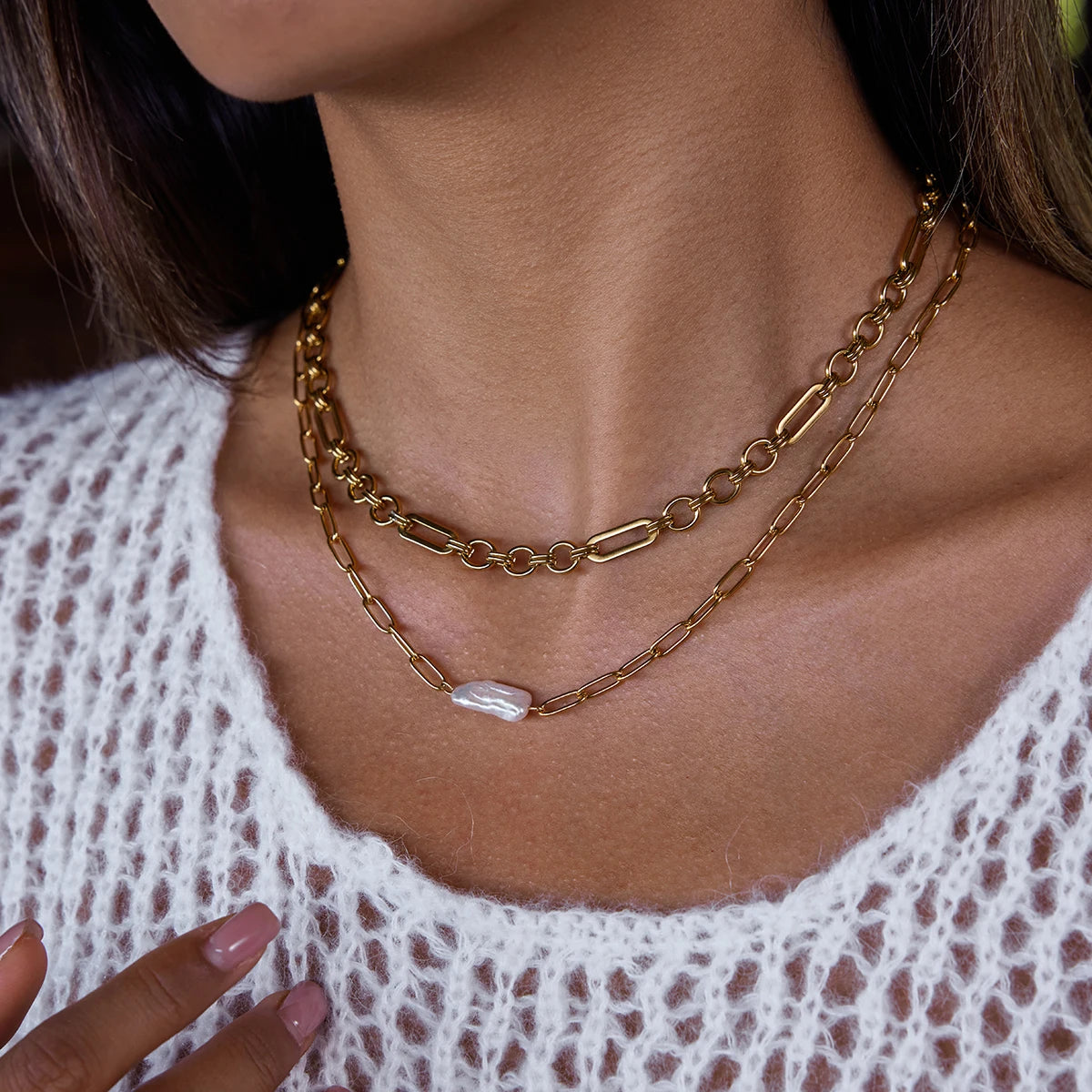 Freshwater Pearl Paperclip Chain Necklace