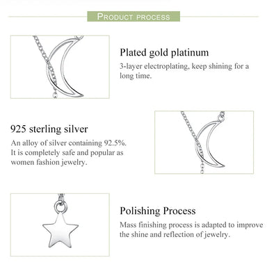 925 Sterling Silver Moon and Star Tales Chain Link Pendant Necklace Fine Jewelry with Zircon for Women for Wedding Gift SCN108