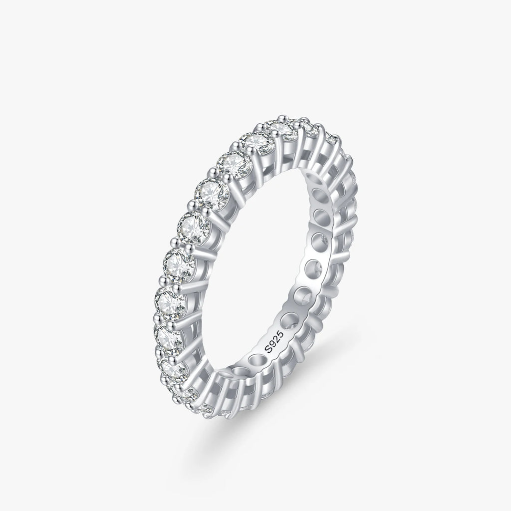 Ailmay 925 Sterling Silver Luxury Full Zircon Sparkling Stackable Setting Finger Ring for Women Wedding Engagement Fine Jewelry