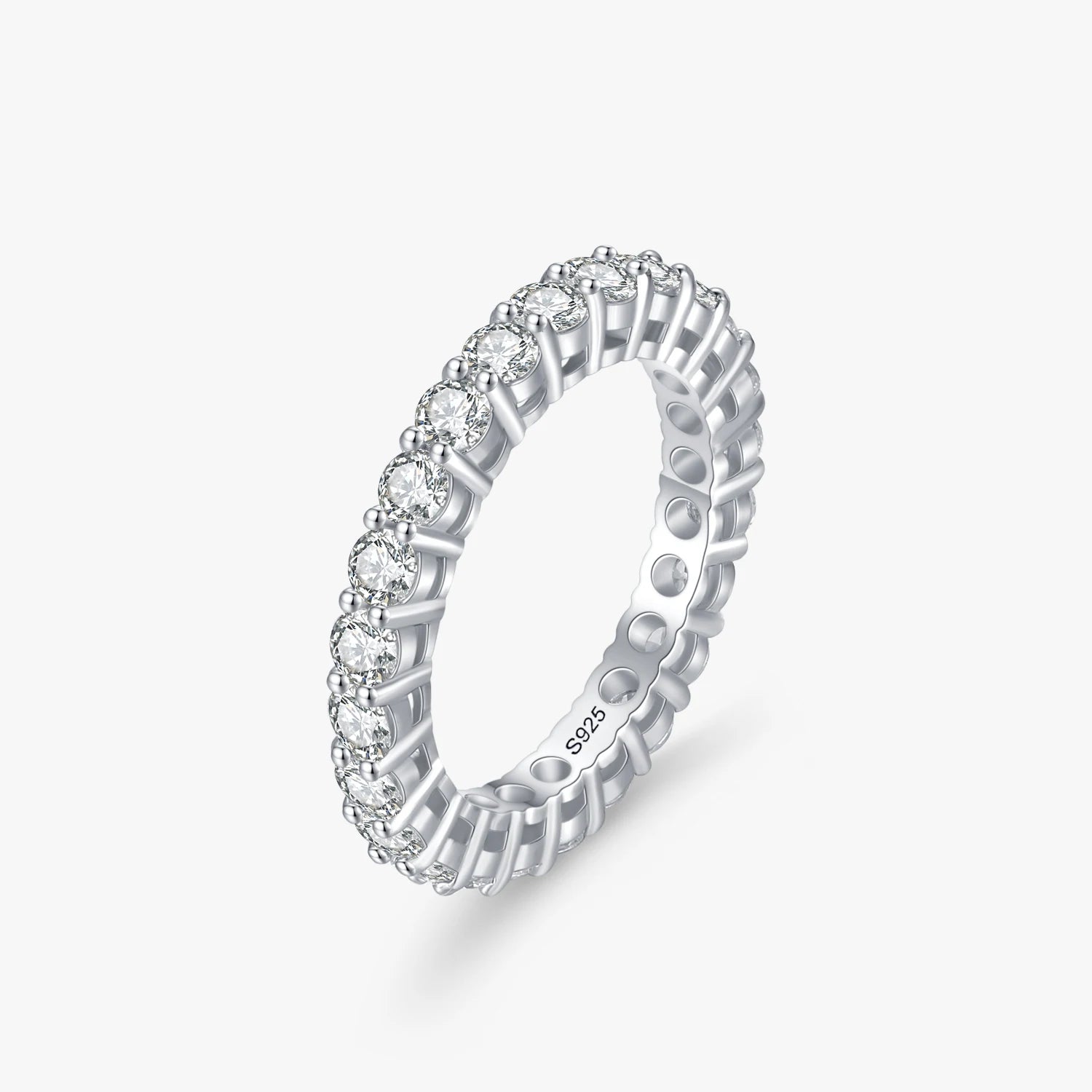 Ailmay 925 Sterling Silver Luxury Full Zircon Sparkling Stackable Setting Finger Ring for Women Wedding Engagement Fine Jewelry