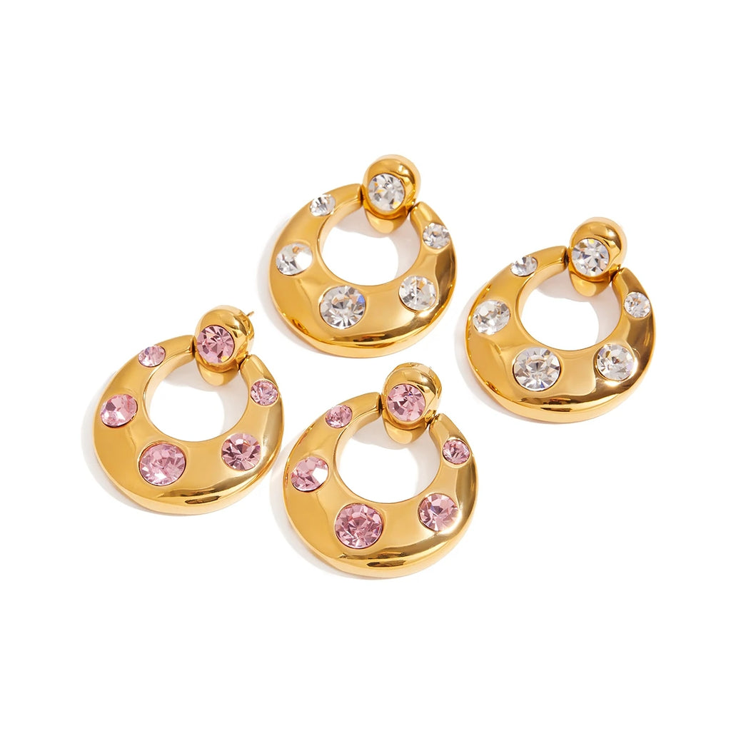 White Pink Zircon Stud Earrings