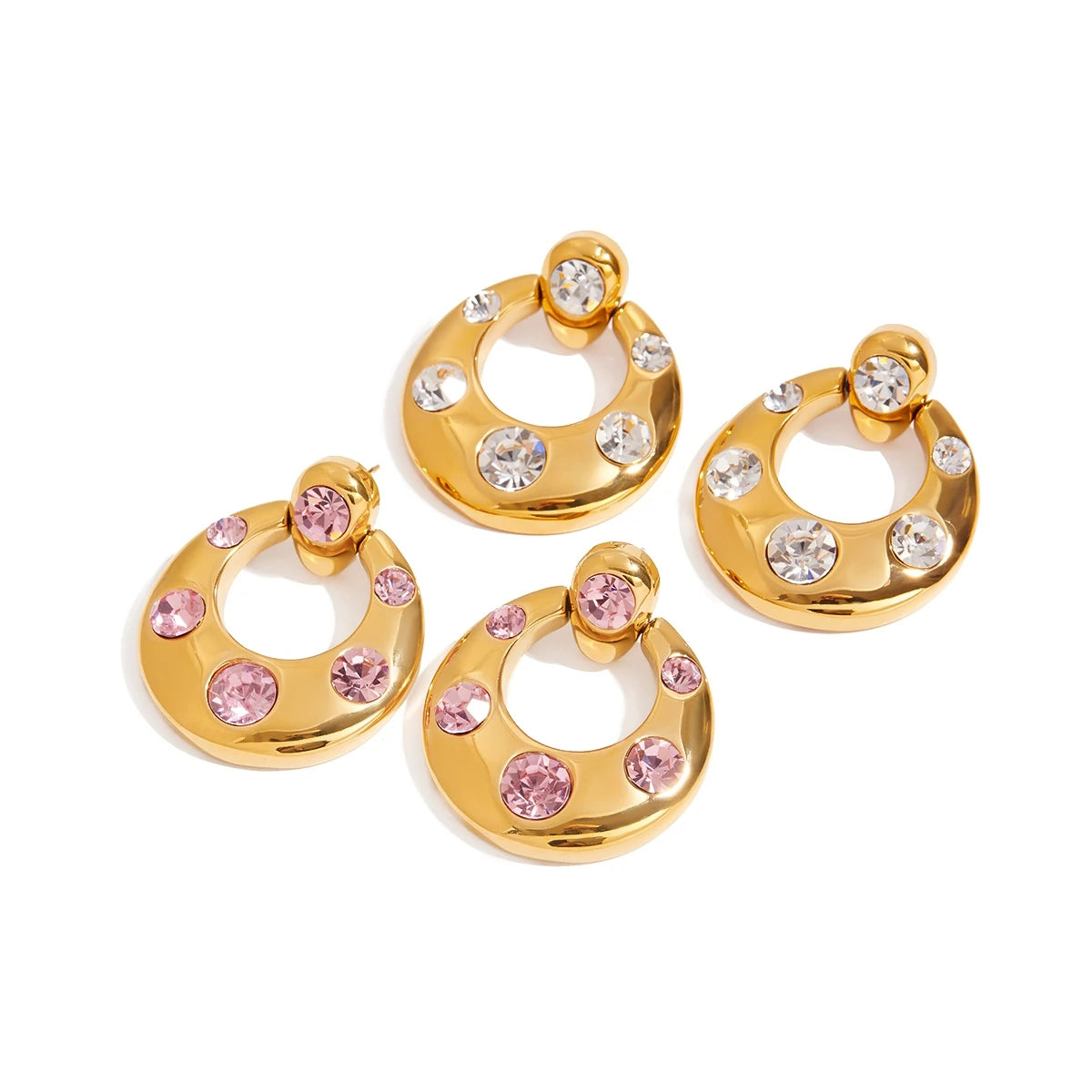 White Pink Zircon Stud Earrings