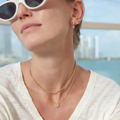 J&D Jewelry 18K Gold Plated Stainless Steel Layered Tennis Chain and Flower Zircon Pendant Necklace for Women