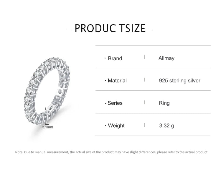 Ailmay 925 Sterling Silver Luxury Full Zircon Sparkling Stackable Setting Finger Ring for Women Wedding Engagement Fine Jewelry
