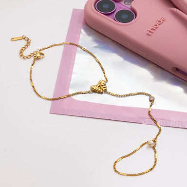 Modern Fashion Jewelry 18k Gold Hand Chain Link Bracelet Women Bow Finger Zirconia Pearl Chain Bracelet
