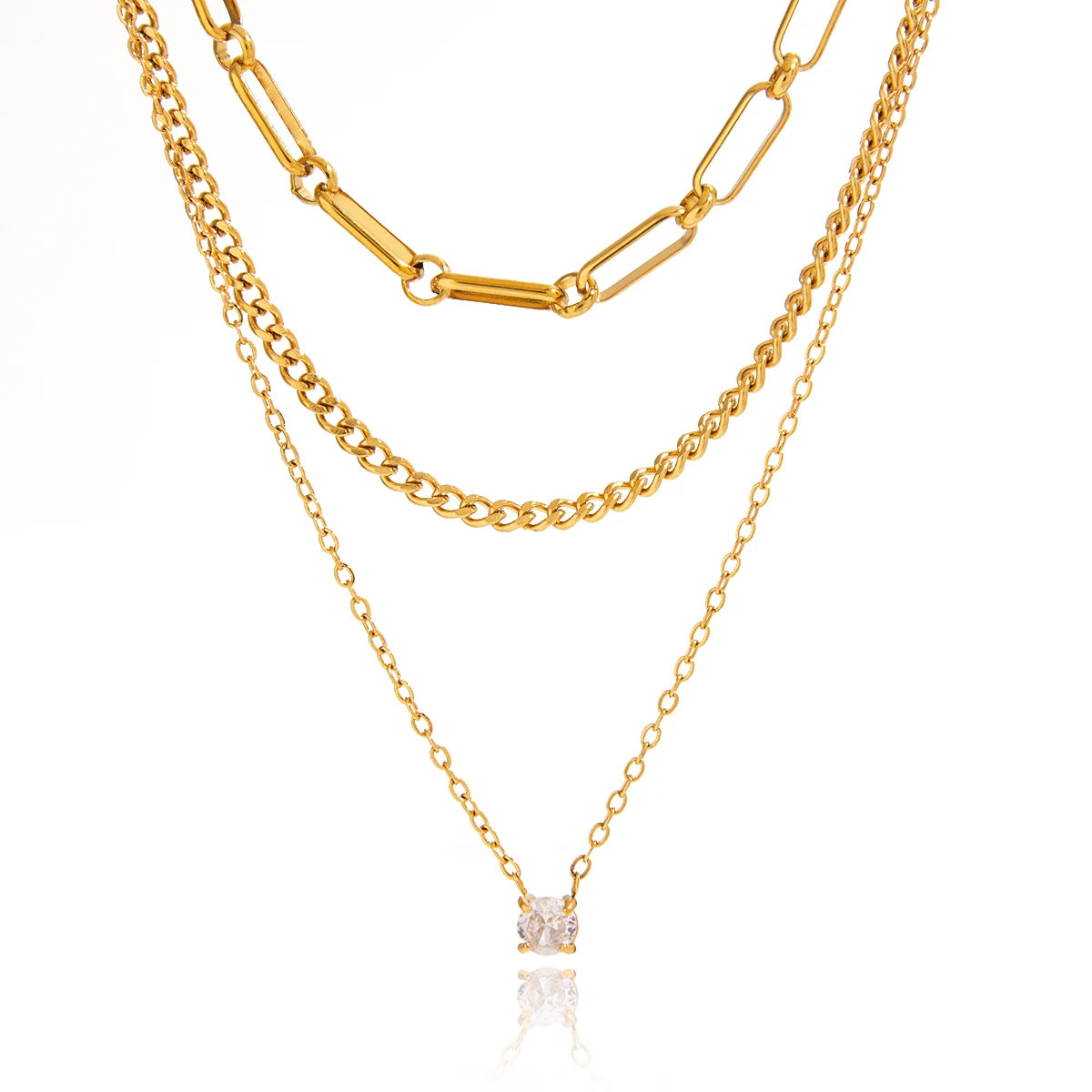 Three Layers Cuban Paper Clip O Shape Chain Necklace