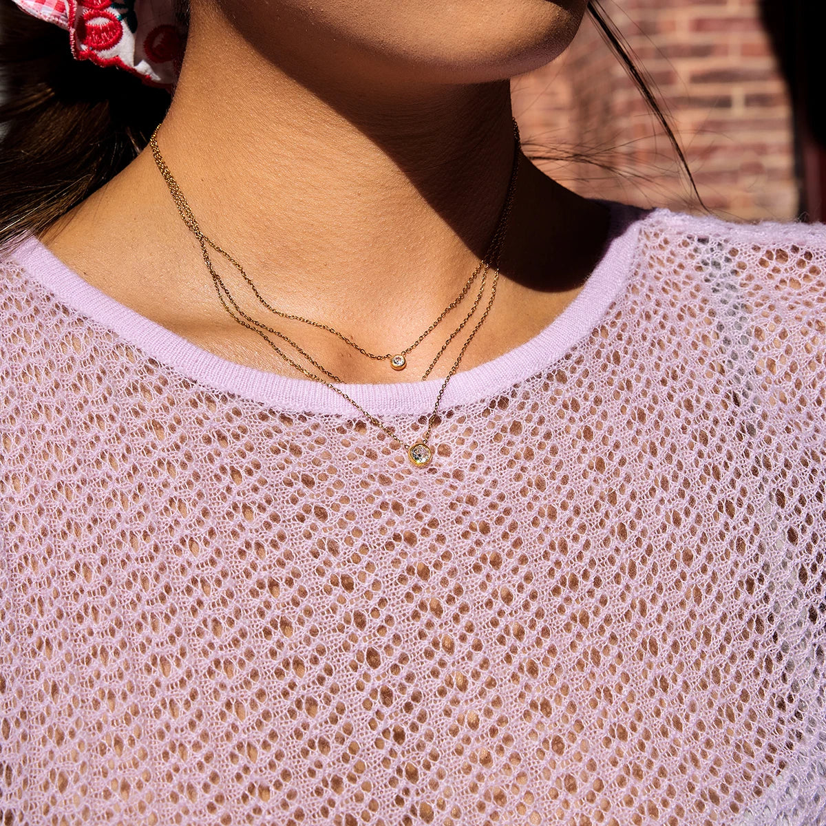 White Zircon Pendant O-Chain Three-Layer Necklace