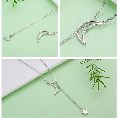 925 Sterling Silver Moon and Star Tales Chain Link Pendant Necklace Fine Jewelry with Zircon for Women for Wedding Gift SCN108