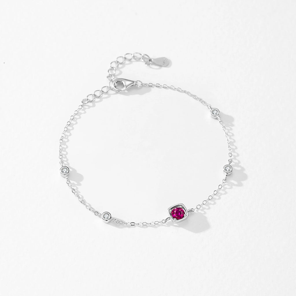 Ailmay Elegant 925 Sterling Silver Red Corundum Zircon Chain Bracelet Women's Simple Valentine's Day Birthday Gift