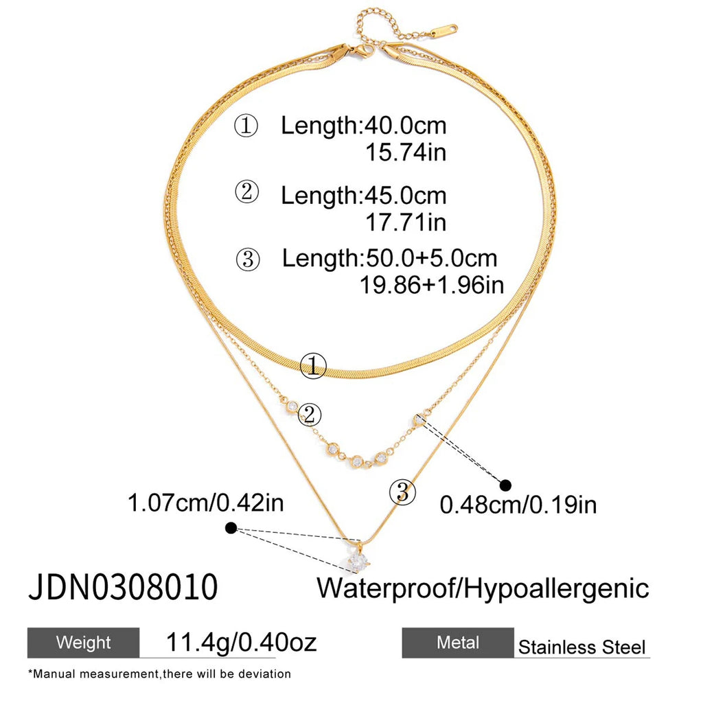 hree Layers Round Flat Snake Chain Necklace