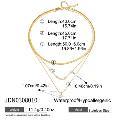 hree Layers Round Flat Snake Chain Necklace