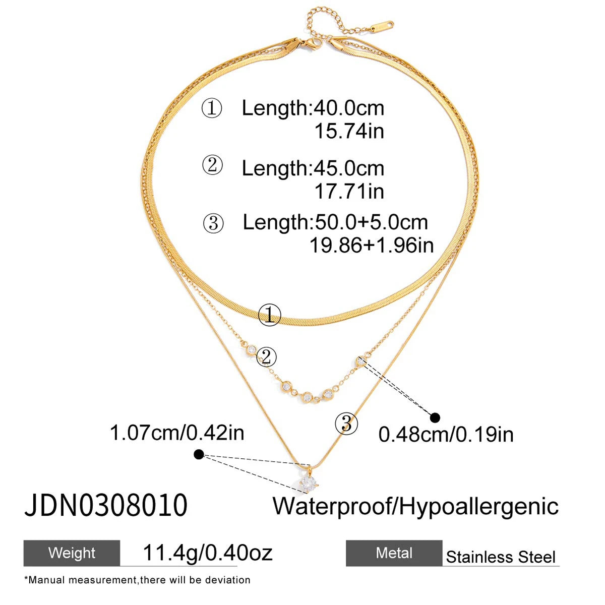 hree Layers Round Flat Snake Chain Necklace