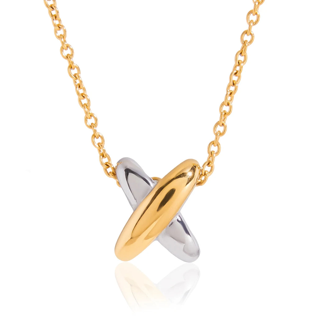 Two Tone X Cross Pendant Necklace