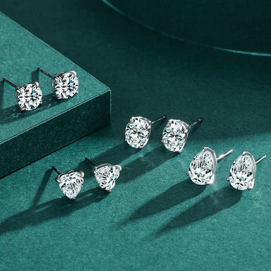 925 Sterling Silver Round Clear Zircon Stud Earrings - Kimiko