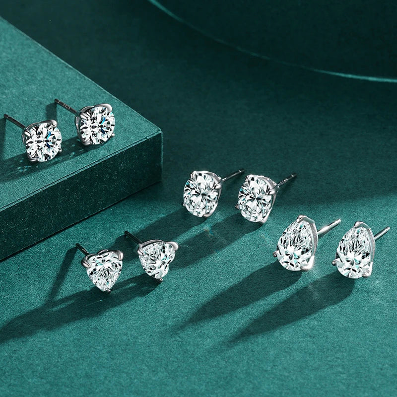 925 Sterling Silver Round Clear Zircon Stud Earrings