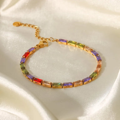 18k Gold Plated Mixed Color  Cubic Zirconia Stainless Steel  Gemstone Bracelets Women Jewelry