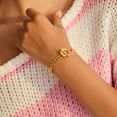 J&D Classic 18K Gold Plated Stainless Steel Zircon OT Buckle Chain Bracelet Decoration Fashion Jewelry