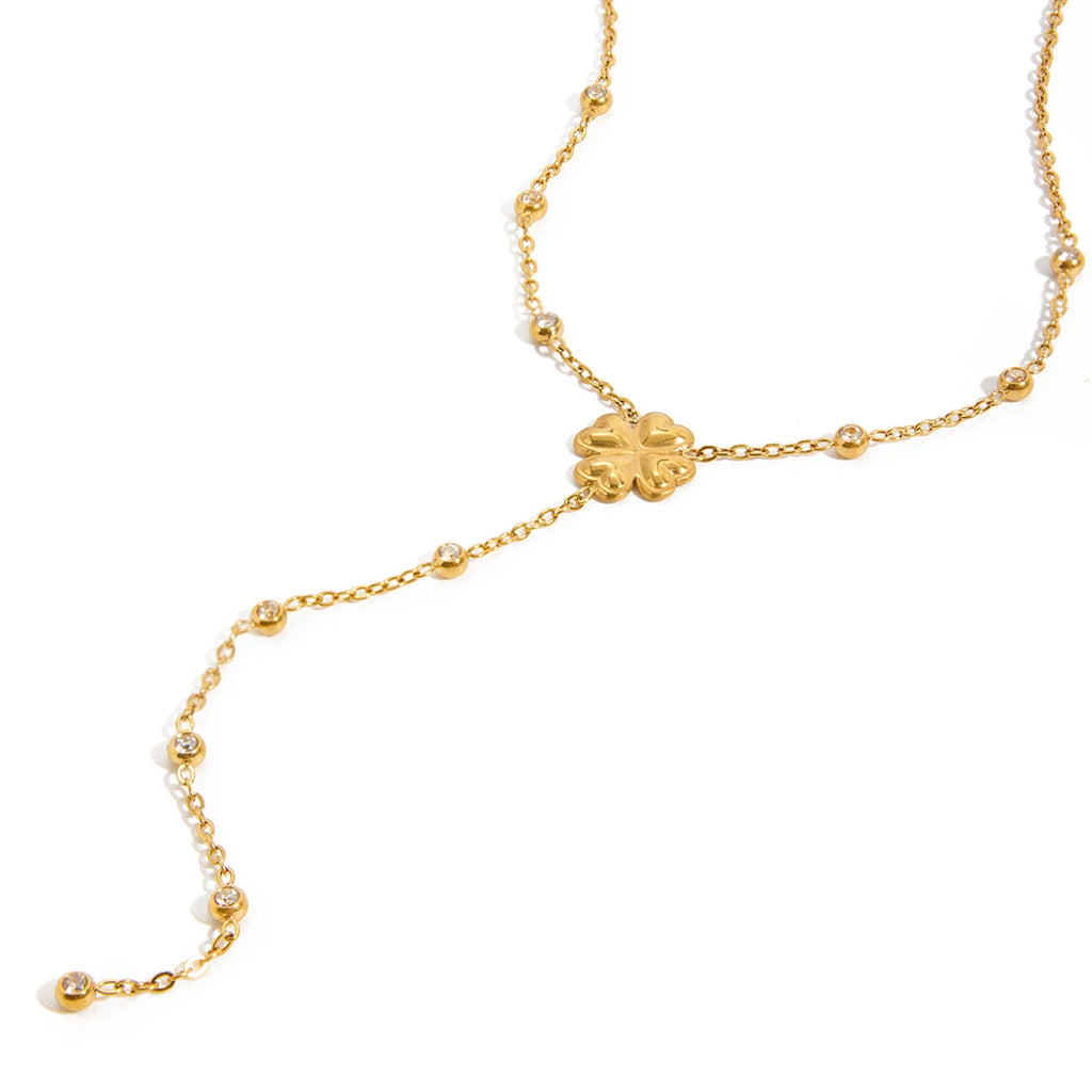 Four-leaf Clover Bead Zircon Y-shaped Necklace