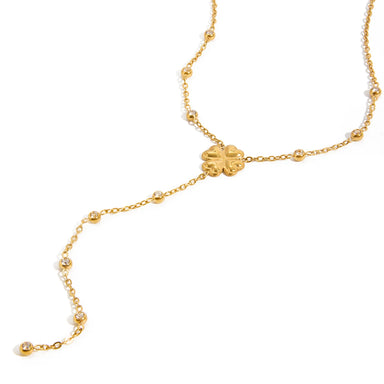 Four-leaf Clover Bead Zircon Y-shaped Necklace
