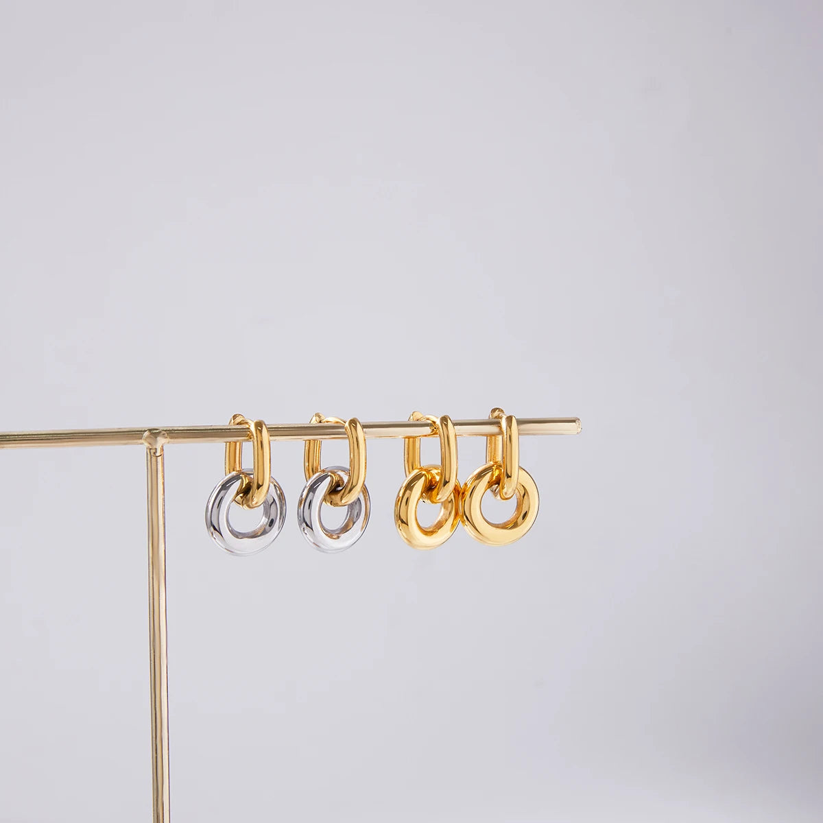 Two Tone Smooth Double Circle Earrings