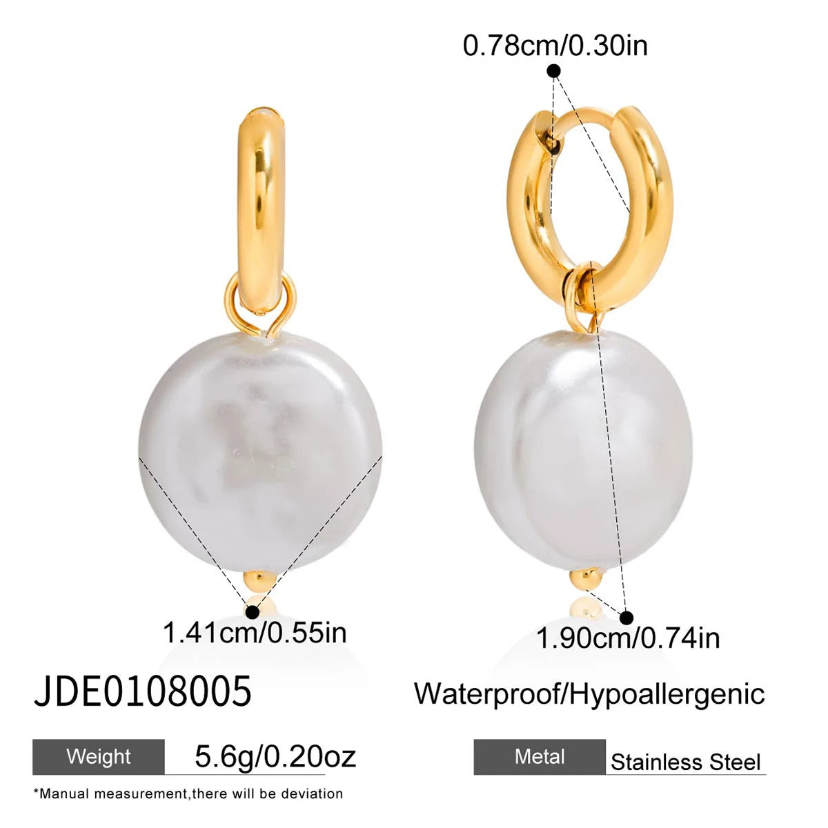 Glass Pearl Smooth Hoop Huggie Earrings
