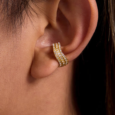 Three-layer White Rhinestone Wave Ear Clips