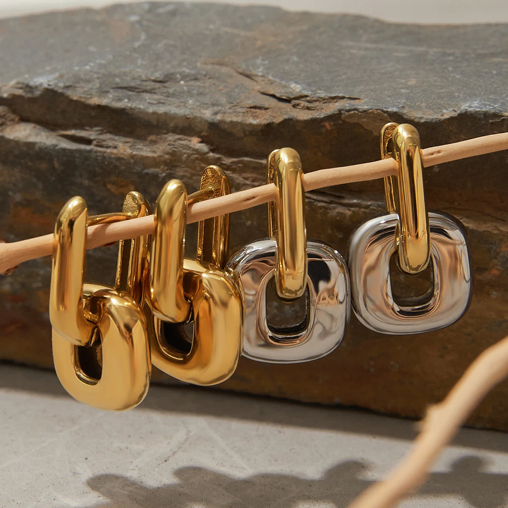 Two-Tone Oval Earrings Stackable