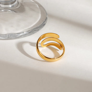 J&D Trendy 18K Gold Stainless Steel Opening Ring Modern Geometric Liner with Irregular Oval Cut Diamond Fashionable Rings