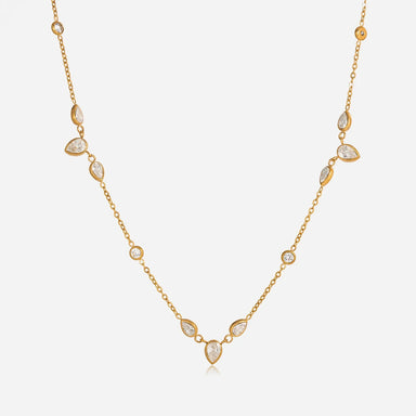 J&D 18K PVD Gold Plate Stainless Steel Necklace Waterproof Classic White Teardrop Zircon O-Chain Necklace