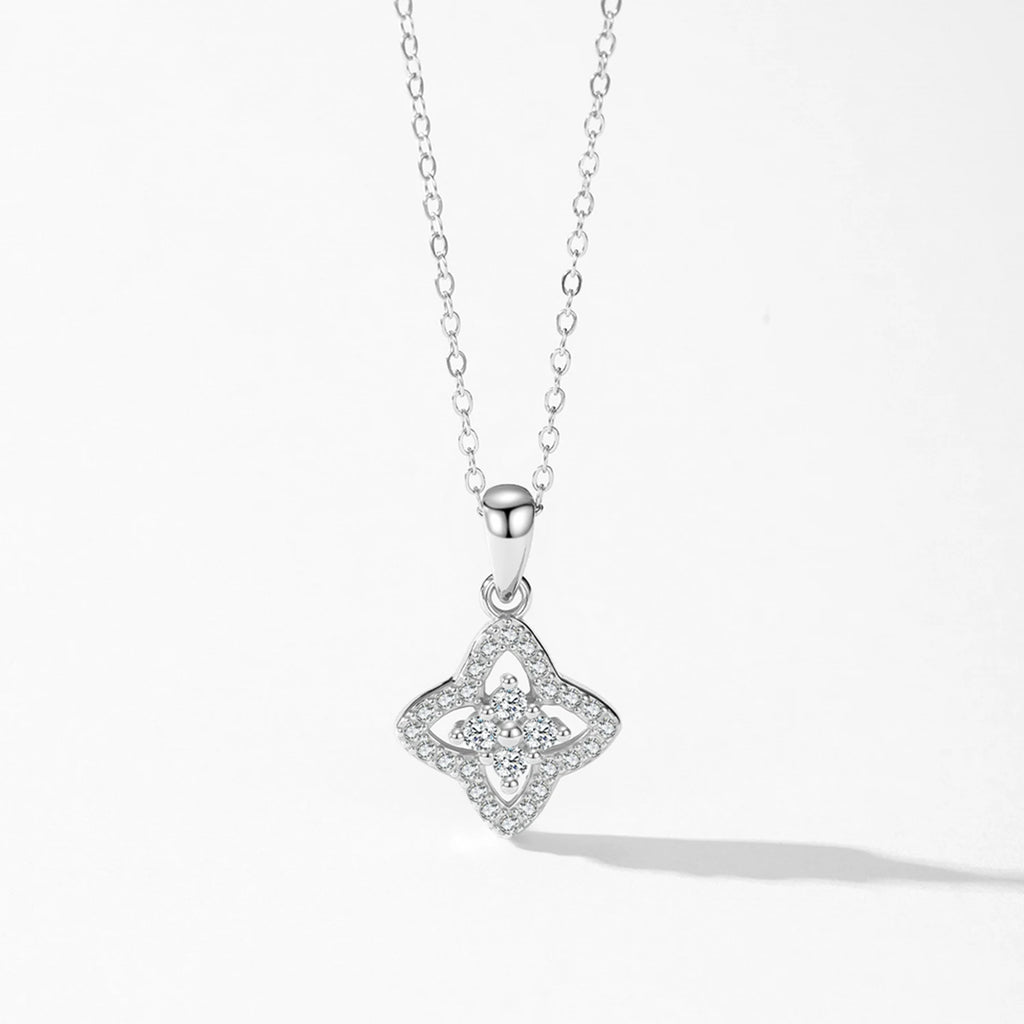 925 Sterling Silver Four-leaf Clover Shining Full-Zircon Lucky Pendant