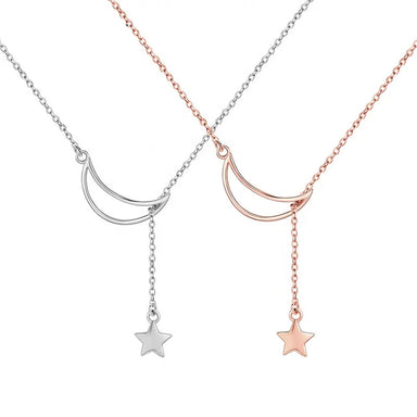 925 Sterling Silver Moon and Star Tales Chain Link Pendant Necklace Fine Jewelry with Zircon for Women for Wedding Gift SCN108