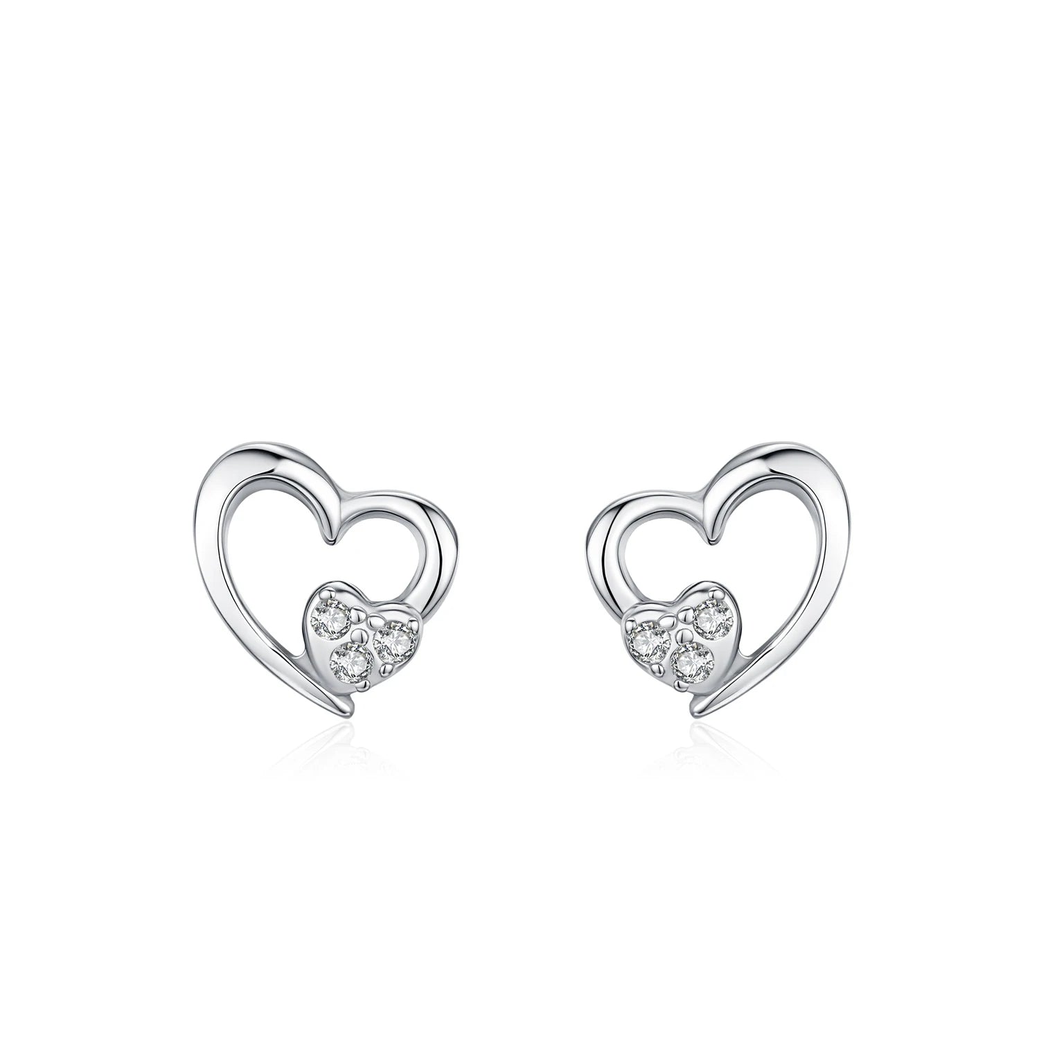 925 Sterling Silver Zircon Earrings Heart